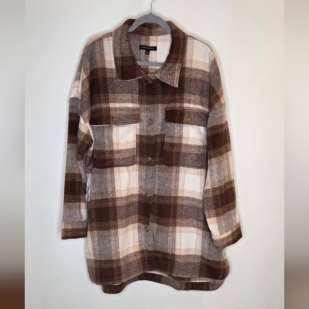 Banana Republic Ladies' Shirt Jacket - Brown Bailor Plaid Pattern - XXL